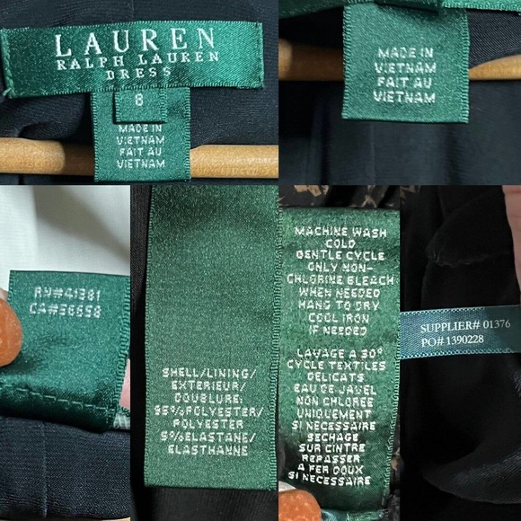 Lauren Ralph Lauren Women's Black & Brown Print Cowl Neck Ruched Side Dress Sz 8 - Picture 10 of 11